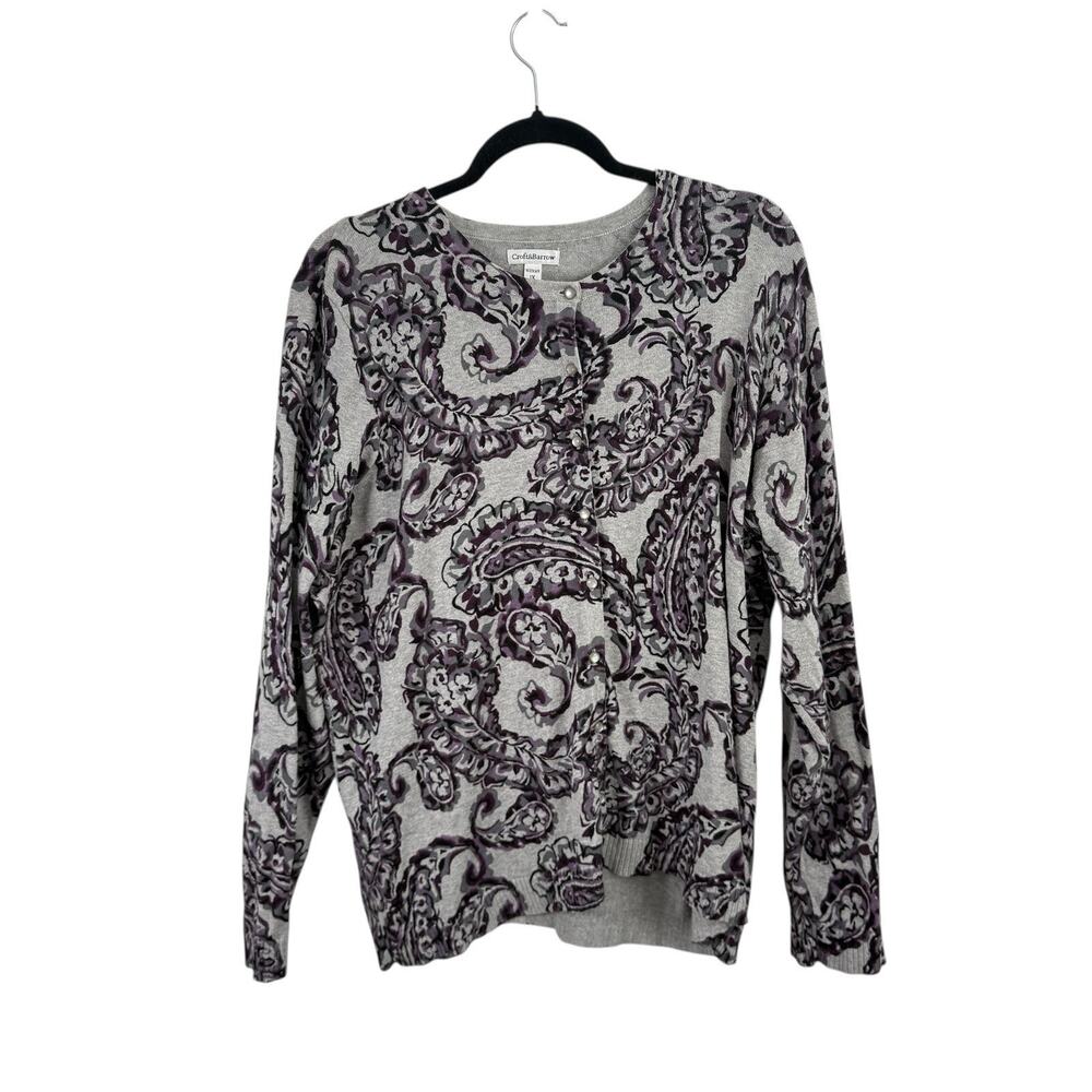 Croft & Borrow Grey Purple Paisley Button Front Cardigan Sweater Womens Plus 1x